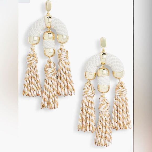 Kendra Scott Masie statement tassel braided white/gold earrings. NWT. - Picture 1 of 6
